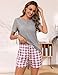 Litherday Schlafanzug Damen kurz Pyjama Baumwolle Kurzarm Sommer Karierte Nachtwäsche Sleepwear Hausanzug