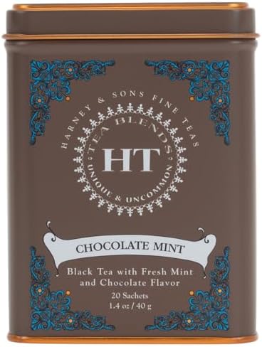 Harney & Sons Chocolate Mint Flavored Black Tea - 20 Sachets Per Tin