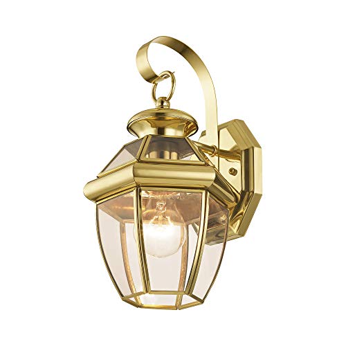 Image of Livex Lighting 2051-02 Monterey 1-Light Wall Lantern, Polished Brass | Clear Beveled Glass; Solid brass construction