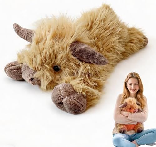 Weighted Highland Cow Stuffed Animals, with Unscented Microwavable Heating Pad, Cute Coolable Heatable Weighted Plush Warm Gift for Adults (4 Pounds)