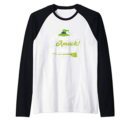 witch halloween Amuck broom Funny Gift idea for men women Maglia con Maniche Raglan