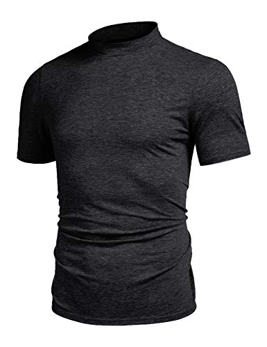 Poriff Mens Lightweight Pullover Middle Crew Neck T-Shirt Short Sleeve Basic T Shirt Dark Grey M