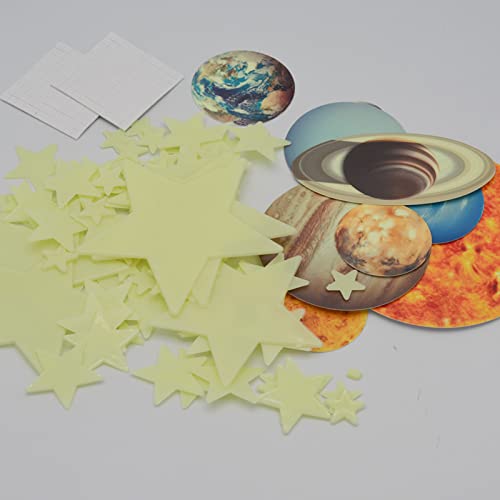 14pcs Adesivos de Parede de Planetas Brilhantes, Decalque do Sistema Solar Estrela que Brilha No Esc
