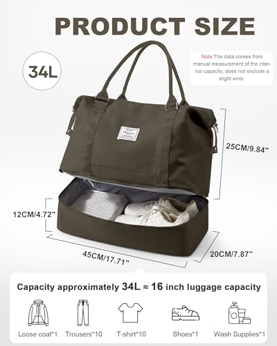 Spirit Travel Duffel - 18x14x8 Inches Weekender Overnight Bag with Shoes Compartment, Trolley Sleeve, Carry On for Airplanes, Sport Tote Gym Bag - Dark Brown4