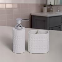 Maison Soft White Shimmer Bathroom Accessory Set - Soap Dispenser & Toothbrush Holder