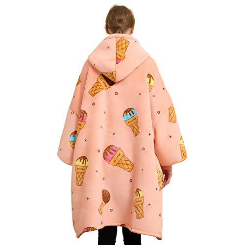 KFUBUO ウェアラブルブランケットパーカー 大人用 シェルパ 全パターン アイスクリーム オーバーサイズ スウェットブランケット ポケット付き かわいい 誕生日プレゼント 女性用