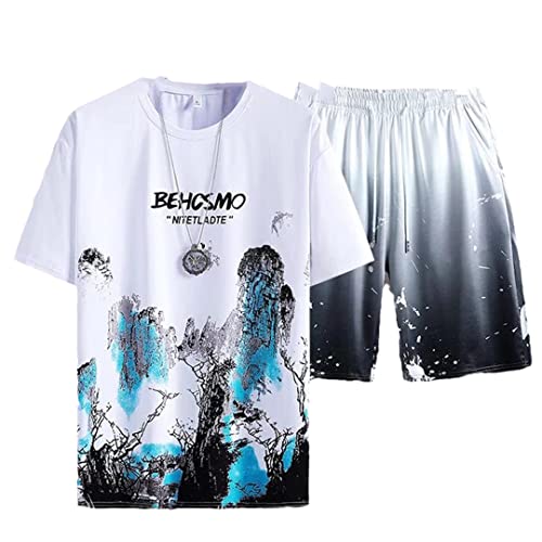 Ensemble t-shirt et short homme Harajuku blanc vêtement été décontracté XXL