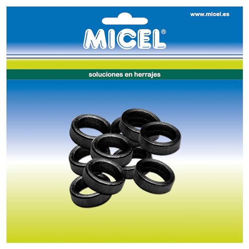 MICEL - 90722 - Ovalillos para Pernio de Puerta en Nylon, Arandela para Bisagra, Acabado negro, 10 unidades 10,5 x 10,5 x 3 mm