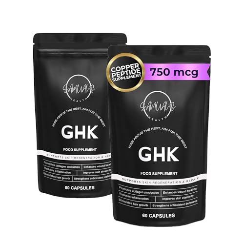 GHK-Cu Peptide Supplement – Copper Peptide Capsules for Hair, Skin & Nails – Cellular Health & Recovery Support – Samuals GHK CU Complex – 60 Capsules (Double Pack, 750mcg)