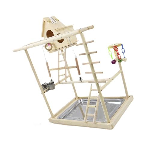 DeeRace 鳥の遊び場、プレイジムスタンド、咀嚼おもちゃ、スタンディングケージアクセサリー、木製プレイスタンド、コニュアインコセキセイインコ用オウム止まり木