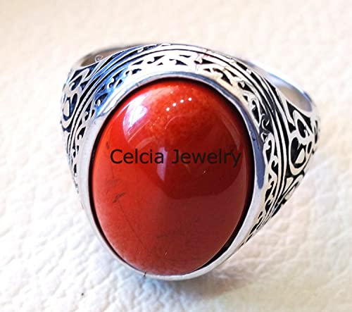 Pure Red Jasper Natural Gemstone Unique Mens Ring, Statement Signet Stunning Victorian Delicate Bohemian Organic Ring, Fathers Day Gifts, Silver Oxidized Ring (Red-Jasper, Size 7) #TOP1