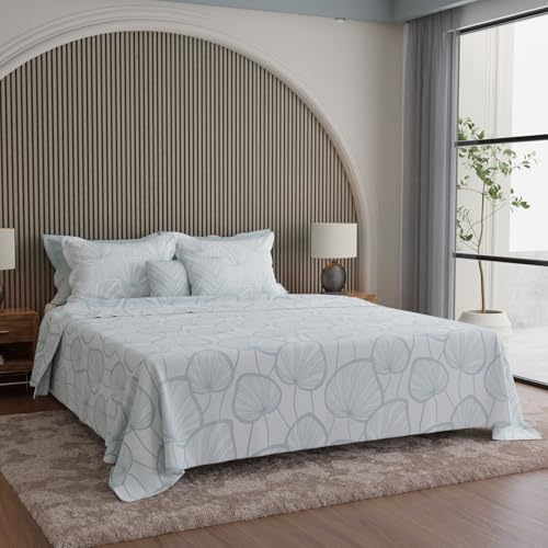 Image of BOUTIQUE LIVING Luxe Loom Weavers Gallore 100% Cotton 600 TC White Floral King Bedsheet Set