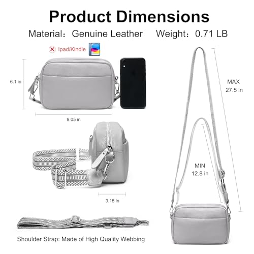 Image of Small Crossbody Bags for Women Genuine Leather, Guitar Strap Shoulder Handbag Purse Camera Bag with Rfid Card Slots, grey