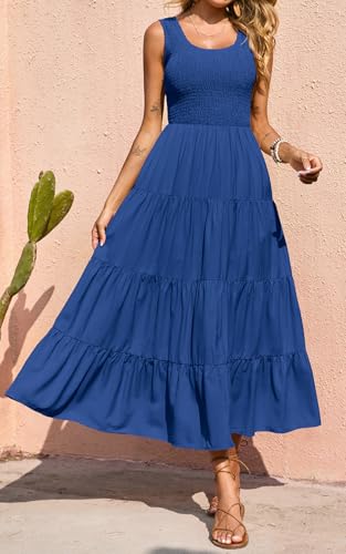 Image of PRETTYGARDEN Women's 2026 Casual Loose Plain Maxi Sundress Smocked Tank Dress Sleeveless Summer Beach Tiered Long Dresses
