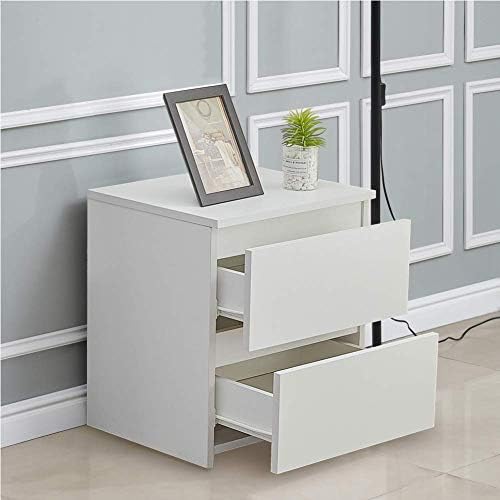 CLIPOP White Bedside Table Wooden 2 Drawer Nightstand Cabinet with No-Handle Design, Chest of 2 Drawer Cabinet for Living Room Bedroom