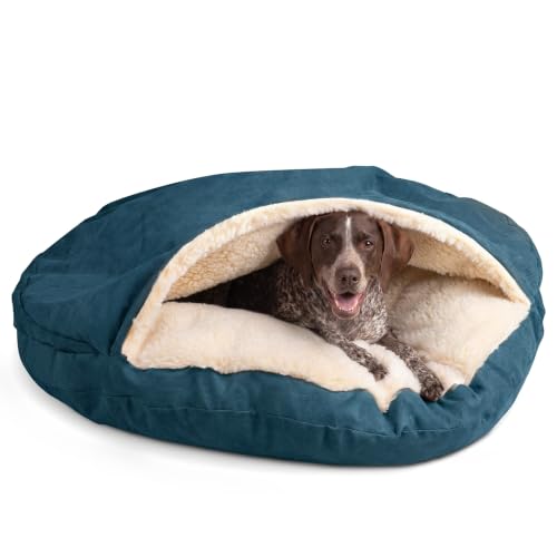Image of Snoozer Cozy Cave Dog Bed, Round Covered Dog Bed, Sapphire (XL)