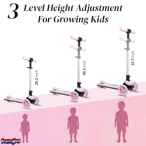 Image of STREETJAM Blinkie Kids LED Kick Scooter for 3-12 Years, LED Deck with Multiple Light Modes (1st Time in India), BIS Approved, Extra Wide Deck, Rechargeable, Up to 50 kg Load (Baby Pink with Grey)
