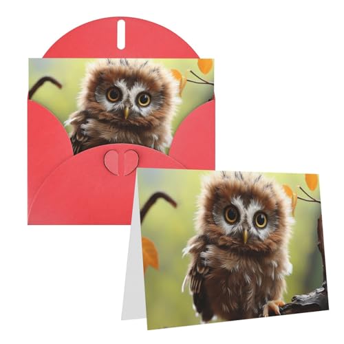 QMNEHJ グリーティングカード サンキューカード 封筒付き ブランクノートカード 4x6インチ バースデーカード リアル キュート フクロウ ウェディングカード お悔やみカード おもしろい 思考カード あらゆる機会に