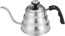 Chaleira Bico de Ganso 1 Litro com Termômetro Integrado – Aço Inox ou Preta Fosca – Ideal para Café Coado, Hario V60, Chemex e Métodos de Infusão (Inox)