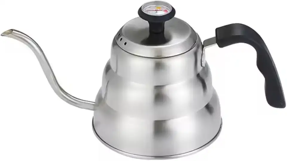 Chaleira Bico de Ganso 1 Litro com Termômetro Integrado – Aço Inox ou Preta Fosca – Ideal para Café Coado, Hario V60, Chemex e Métodos de Infusão (Inox)