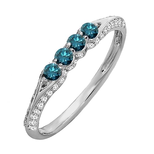 Dazzlingrock Collection 0.50 Cttw 14k Round Blue And White Diamond Anniversary Wedding Stackable Band, Solid White Gold