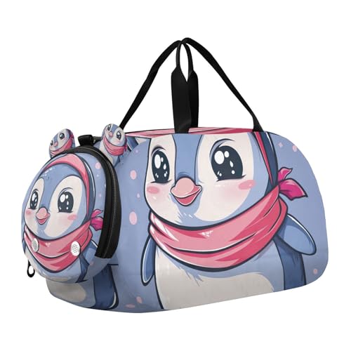 YETTASBIN Sport Travel Duffel Bag for Girls Boys, Penguin Large Waterproof Weekender Overnight Bag, Detachable Shoulder Strap Gym Bag with Shoe Compartment & Wet Pocket