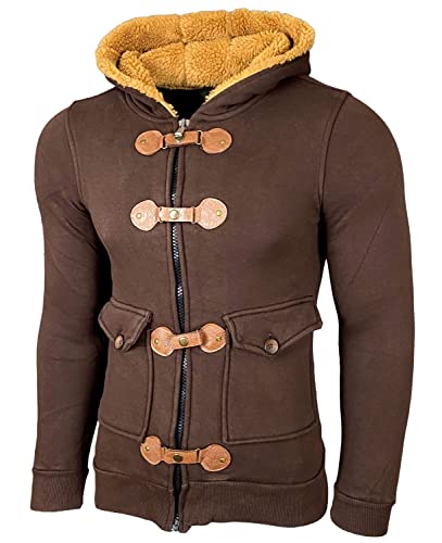 Baxboy 4004 Sweat-shirt à capuche pour homme avec col montant et fermeture à boutons, marron, L Cover