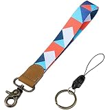 Torolle Wrist Lanyard Key Chains for Men Women, Short Wristlet Strap for Car Keys Phone -Tangram