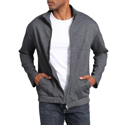 Oymyakon Men's Lightweight Varsity Jacket Spring Casual Stylish Bomber Jacket Waffle Zip Up Coat with Pockets