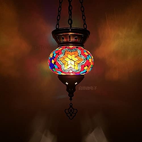 Turkish Mosaic Pendant Lamp Vintage Art Deco Handcrafted lamparas de Mesa Mosaic Glass Romantic Light lamparas con mosaicos (Body Color : RY) (M31)