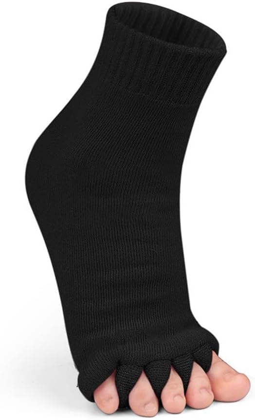 Image of Foot Alignment Socks women 5 Finger Toe Separator for Men & Women (Free Size | Black) Plantar Fasciitis Leg Foot Pain Relief Bunion Corrector Hallux Valgus, Orthopaedic socks for Office, Yoga, Gym( 2026 UPDATE)