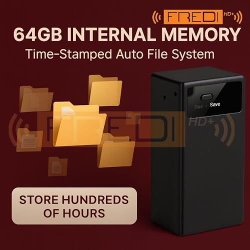 Image of FREDI HD PLUS 64GB Digital Voice Recorder with One-Key Slide Recording | Smart Sound Detection | Adjustable Noise Reduction | USB Rechargeable Audio Recorder for Lectures, Meetings, Classes