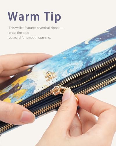 Image of Cat Women's Slim Wallet,Thin RFID Card Holder with Zipper Pocket | 12 Slot Wallet Organizer, Large Capacity, Vegan Leather, Coin Purse, Cash Compartment, Travel Wallet, Women Gift