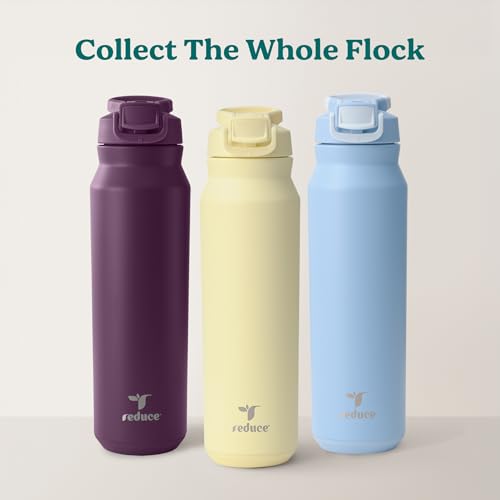 Image of REDUCE 32 oz Hydrate Pro Stainless Steel Insulated Water Bottle - Flip Top Leak-Proof Lid, Dishwasher Safe, BPA-Free, Dual Wall Vacuum, Keeps Drinks Cold for 48 Hrs, Cup Holder Friendly - Sangria