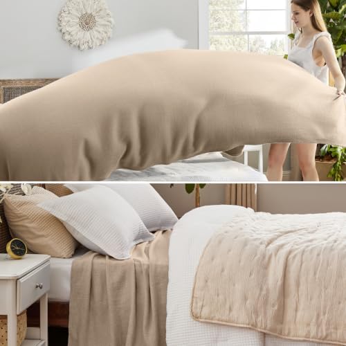 Image of Bedsure 100% Cotton Blanket, Herringbone Weave, Queen Size, Khaki
