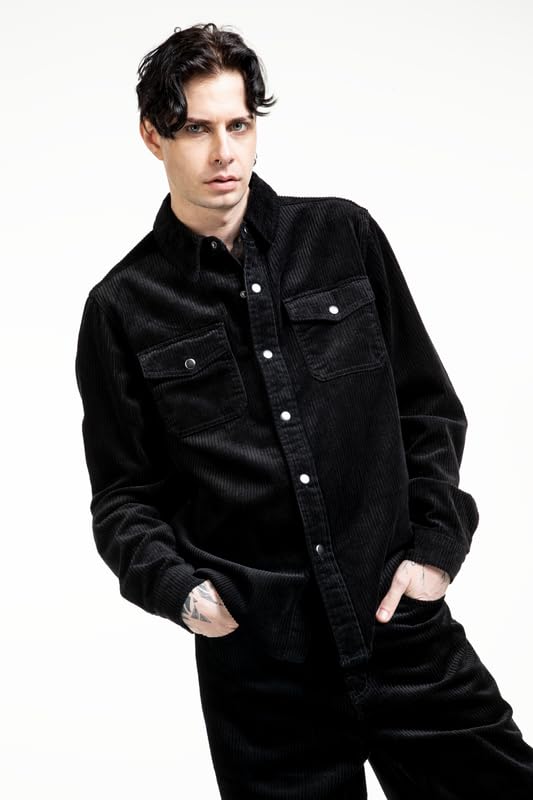 Black Premium by EMP Uomo Camicia nera a maniche lunghe con tasca sul petto