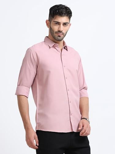 Image of Men's Solid Casual Shirt, Cotton Blend, Regular Fit, Spread Collar, Full Sleeve, Button Closure Perfect for Casual & Office Wear