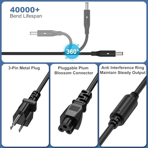 Image of 130W 4.5mm Tip Laptop Charger Compatible with dell XPS 15 7590 9530 9550 9560 9570 OptiPlex 3050 3060 7050 inspiron 16 Plus 7640 7620 7630 7730 0V363H HA130PM130 Power Supply Cord