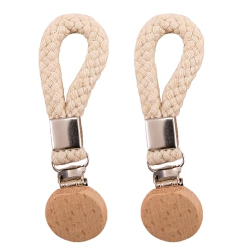 2PCS Hanging Tea Towels Clips, Beech Wood & Braided Cotton Rope Towel Holders, Rustproof Metal Kitchen Towel Clips with Hanging Loops, No-Drill Hangers for Dishcloths, Hand Towels, Bathroom Storage