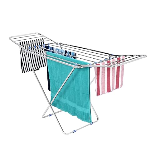 Image of homWell Heavy Duty Stainless Steel Foldable Clothes Drying Stand with 41 Feet Drying Length & 8 Hooks Cloth Drying Stand Foldable Clothes Stand for Drying Cloth Dryer Stand