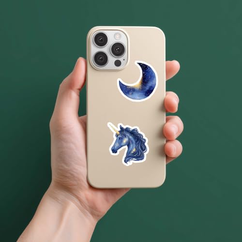 Image of Blue Aesthetic Celestial Pack of 50 Waterproof Vinyl Stickers | Galaxy, Moon, Stars, Fantasy, Watercolor & Dreamy Theme Decals for Laptop, Water Bottle, Phone, Journal, Scrapbook & Luggage
