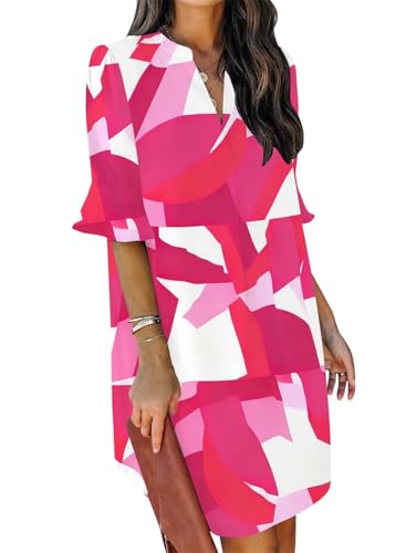 Image of QACOHU Summer Dresses for Women V Neck Ruffle Short Sleeve Casual Shift Dress