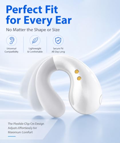 Image of Boytond Ultra Open Ear Earbuds - Comfortable Clip-On Bone Conduction Earbuds, Over-The-Ear Open Headphones with Waterproof Build for Running, Gym Workouts, and Outdoor Sports, White