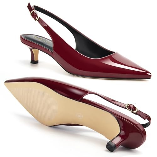 Image of AprCoco Women's Kitten Heels Slingback Pointed Closed Toe Ankle Strap Elegant Women Pumps Shoes for Dating Wedding