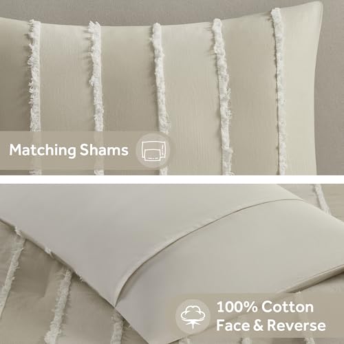 Image of Ink+Ivy Queen Comforter Set Boho Comforters Stripes, Clipped Jacquard, Cotton Comforter for Queen Size Bed, All Season Poly Fill Lightweight Queen Bedding & Shams, Shay, Full /Queen, Taupe 3 Piece