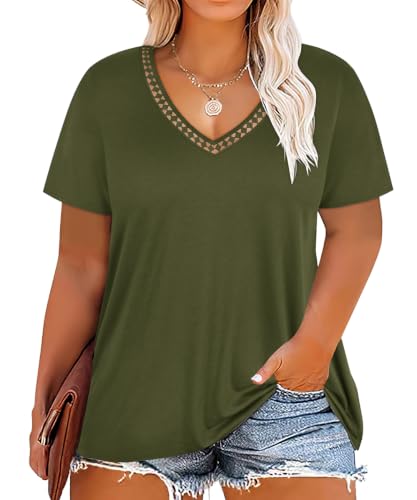 Image of RITERA Women Plus Size Tops Tie Dye V Neck Shirt Floral Camo Summer Short Sleeve Tunic Oversized Ladies Blouse XL-5XL
