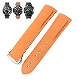 EAMOM Cinturino in gomma 22mm 20mm cinturino in silicone con estremità curva adatto per Omega x orologio Seamaster Speedmaster AT150 De Ville Seiko cinturino in tessuto (Color : Orange orange silver