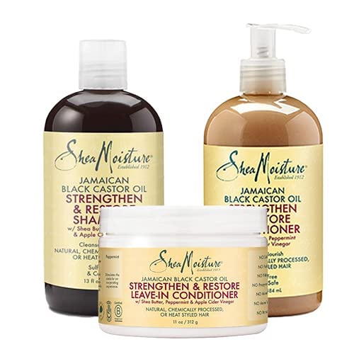 Shea Moisture / Jamaican Black Castor Oil Combo / Strengthen, Grow & Restore / Shampoo / Conditioner / Leave-In Conditioner / Deal / Gift Set