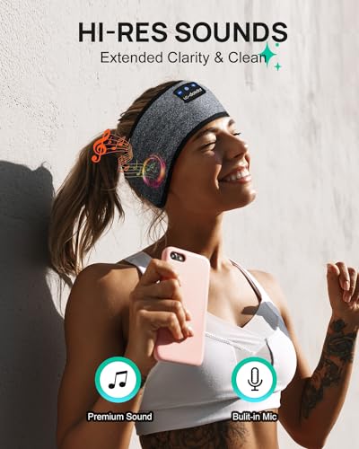 Image of LC-dolida Sleep Headphones Headband Bluetooth 5.4, Sports Headband Earphones Wireless with Speaker Microphone USB C for Sleeping Gift Workout Jogging Yoga Insomnia Travel Meditation, Ash Grey