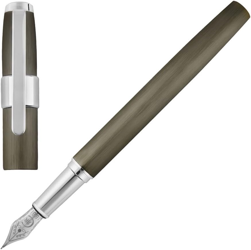 Cerruti 1881 Fountain Pen Block Brushed Gun | Writing Instrument For Men And Women | Elegant Gift Box
